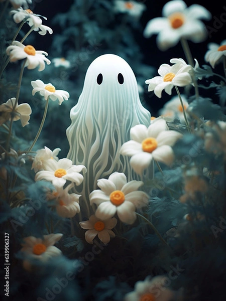Fototapeta Flowers cute ghost portrait print, floral ghost