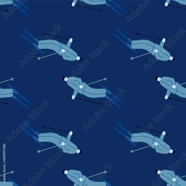 Obraz Skiers on the slope. Winter sports seamless pattern.