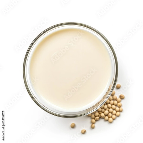 Fototapeta Soy milk isolated on white background top view 