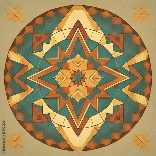 Fototapeta Native American-inspired illustration in earthy tones; suitable for T-shirt graphics and tiles.