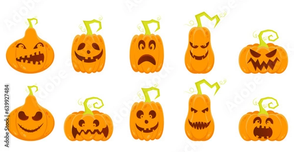 Fototapeta Halloween pumpkin with different scary faces set
