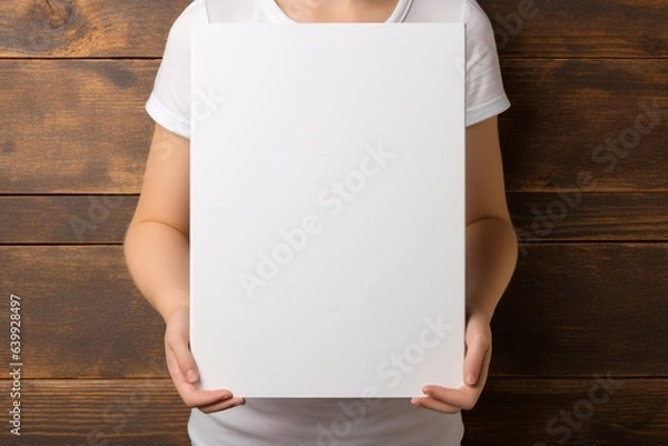 Obraz Book Mockup in Kid's Hands Holding Top View on Wood Table Background Children's Book Scene Mockup