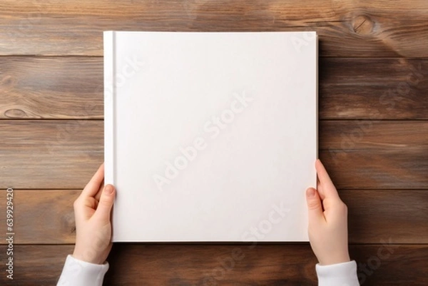 Obraz Book Mockup in Kid's Hands Holding Top View on Wood Table Background Children's Book Scene Mockup