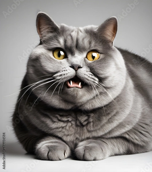 Fototapeta very fat gray cat. Surprised face. Cute ginger fat Cat saying wow, Happy cat, Meow wow. love to animals concept. lovely pet, Generative AI, illustration.
