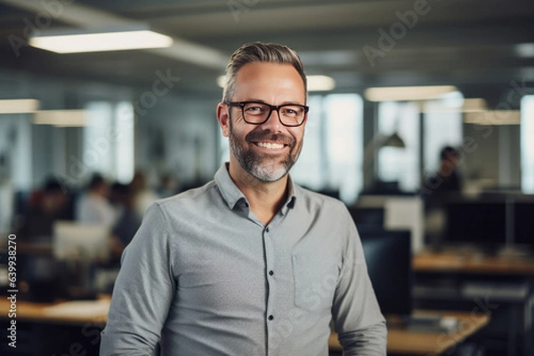 Obraz Portrait of an office worker or businessman in an office aged 40-50.generative ai
