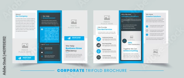 Fototapeta Business trifold brochure design template | Simple and minimalist promotion layout with blue color | Easy to customize