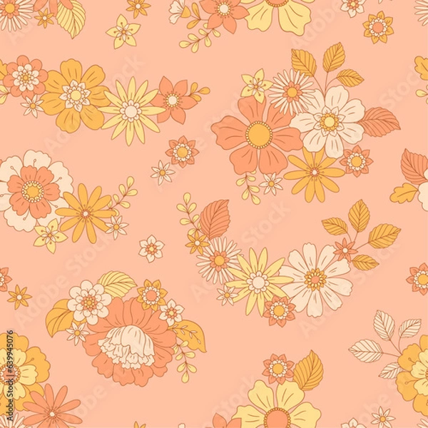Fototapeta Vector Retro Floral Seamless Pattern