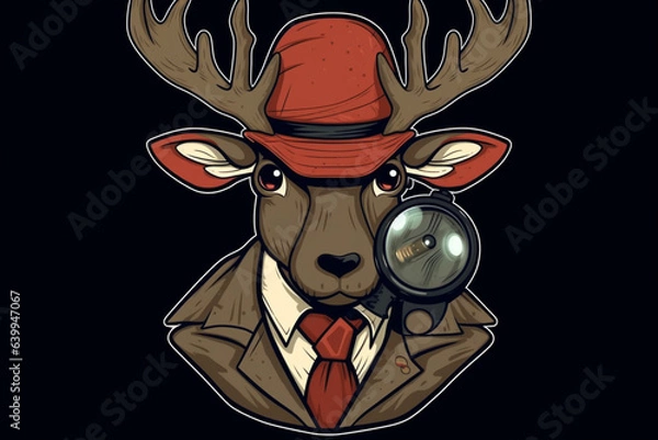 Fototapeta a Reindeer with a red nose is a detective, anime artstyle, comic, stylized - Generative Ai
