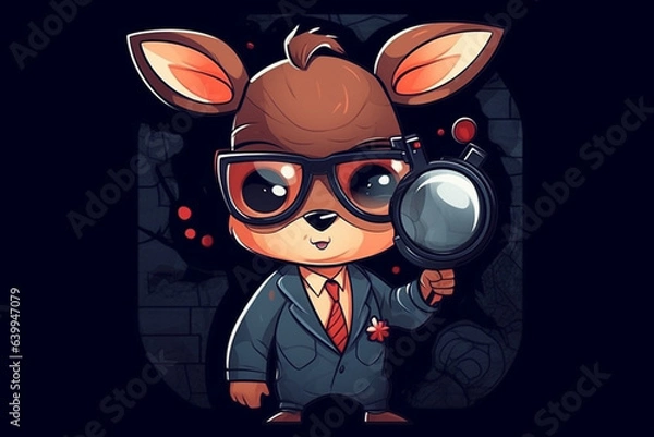 Fototapeta a Reindeer with a red nose is a detective, anime artstyle, comic, stylized - Generative Ai