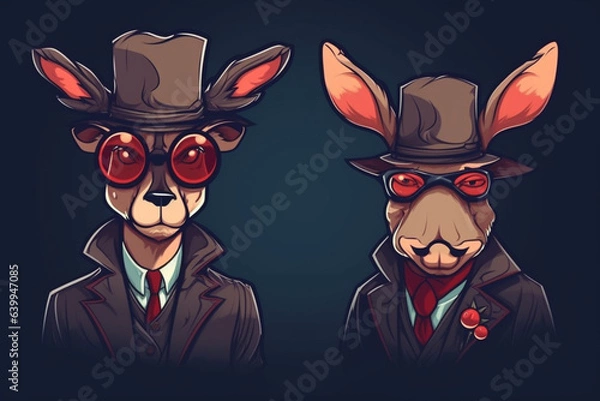 Fototapeta a Reindeer with a red nose is a detective, anime artstyle, comic, stylized - Generative Ai