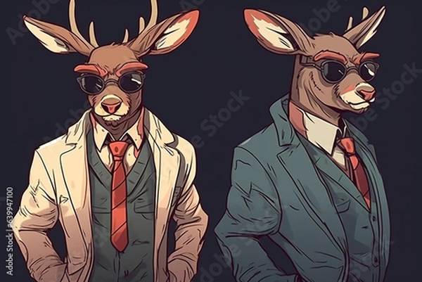 Fototapeta a Reindeer with a red nose is a detective, anime artstyle, comic, stylized - Generative Ai