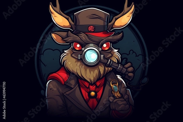 Fototapeta a Reindeer with a red nose is a detective, anime artstyle, comic, stylized - Generative Ai