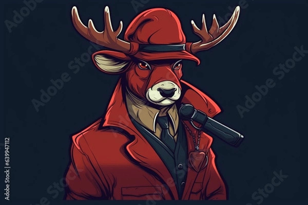 Fototapeta a Reindeer with a red nose is a detective, anime artstyle, comic, stylized - Generative Ai