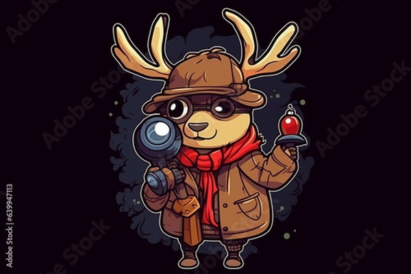 Fototapeta a Reindeer with a red nose is a detective, anime artstyle, comic, stylized - Generative Ai