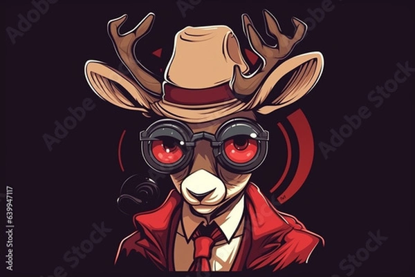 Fototapeta a Reindeer with a red nose is a detective, anime artstyle, comic, stylized - Generative Ai