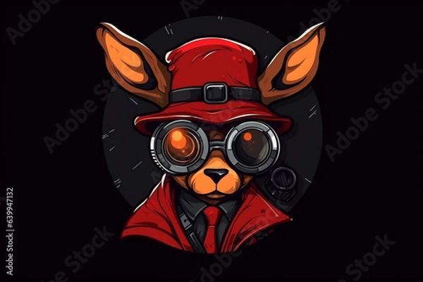 Fototapeta a Reindeer with a red nose is a detective, anime artstyle, comic, stylized - Generative Ai