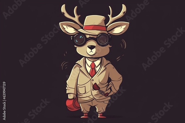 Fototapeta a Reindeer with a red nose is a detective, anime artstyle, comic, stylized - Generative Ai