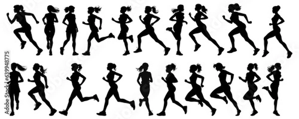 Fototapeta Running women vector set of isolated silhouettes