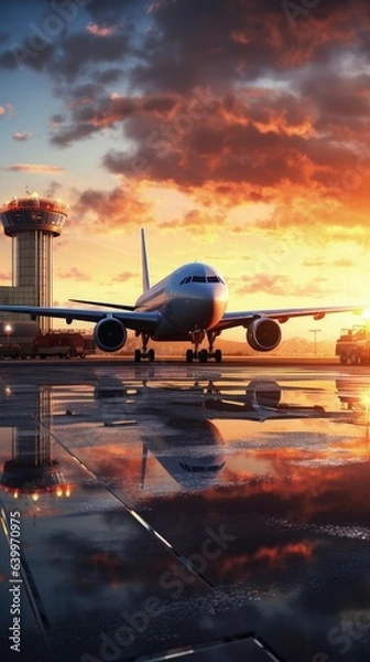 Obraz airplane at sunset