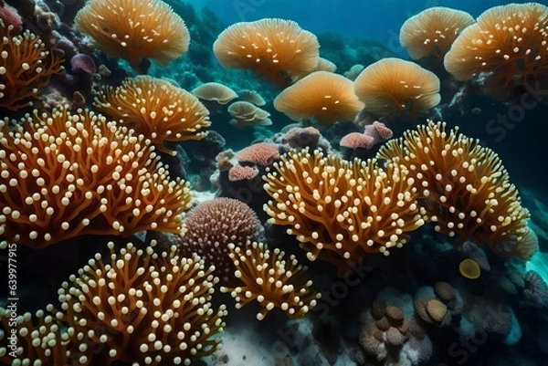 Fototapeta Macro Capture of Ocean Coral is when we use cameras to take super close pictures or videos of coral that live in the ocean, AI Generated