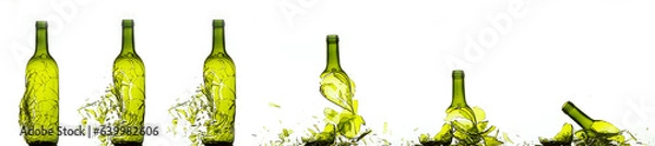Obraz Bottle of White Wine Breaking and Splashing against White Background
