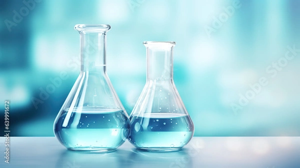 Fototapeta Glass flask and beaker in medical health science