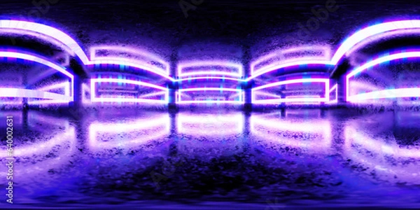 Obraz 3D Illustration; Computer-generated imagery;  CGI modeling; HDRI; 360º view panoramic; lighting room interior studio Neon Colored Blue and Pink Light Reflectors