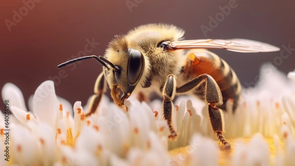 Obraz Bee on a white flower macro photograph