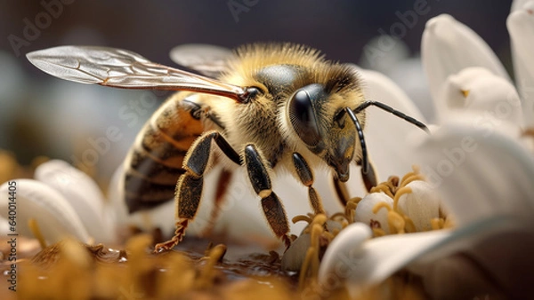 Obraz Bee on a white flower macro photograph
