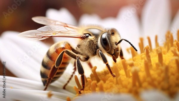 Obraz Bee on a white flower macro photograph