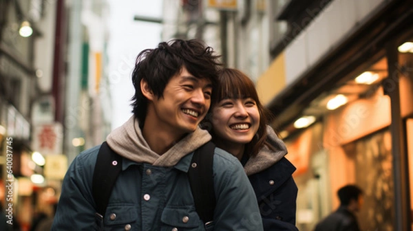 Obraz 秋冬に外でデートする若いカップル