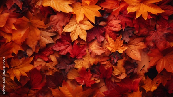 Fototapeta 秋の赤と黄色の落ち葉の背景素材