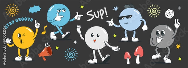 Obraz Set of 70s groovy character and element