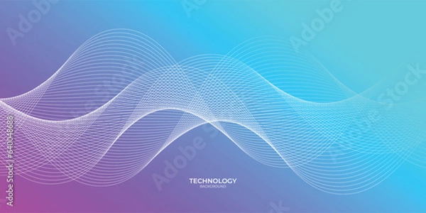 Fototapeta Abstract technology particles lines mesh background Neon