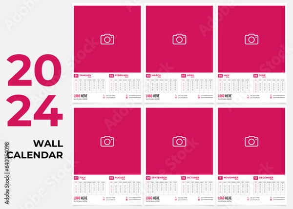 Obraz Wall Calendar Design Template 2024. 6 Page Wall Calendar Design 2024