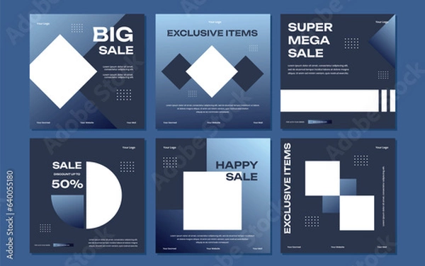 Fototapeta Set of Editable minimal square banner template. Suitable for social media post and web internet ads. Vector illustration with photo college