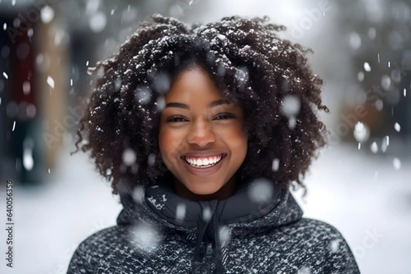 Fototapeta 雪が降って嬉しそうな女性