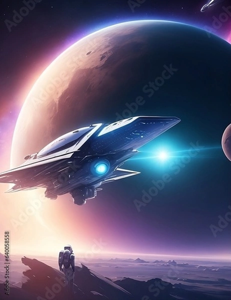Obraz spaceship and distant planet