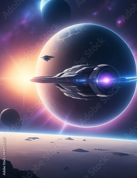 Fototapeta spaceship and planet