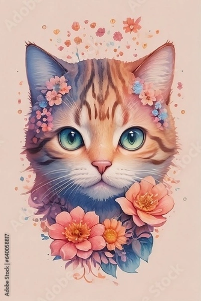 Obraz cat with flowers