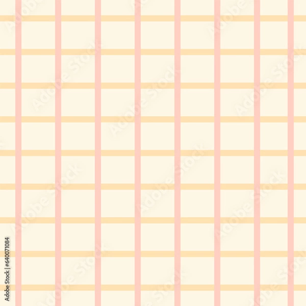 Fototapeta seamless pattern, pink and orange grid line on yellow background. Tartan fabric style