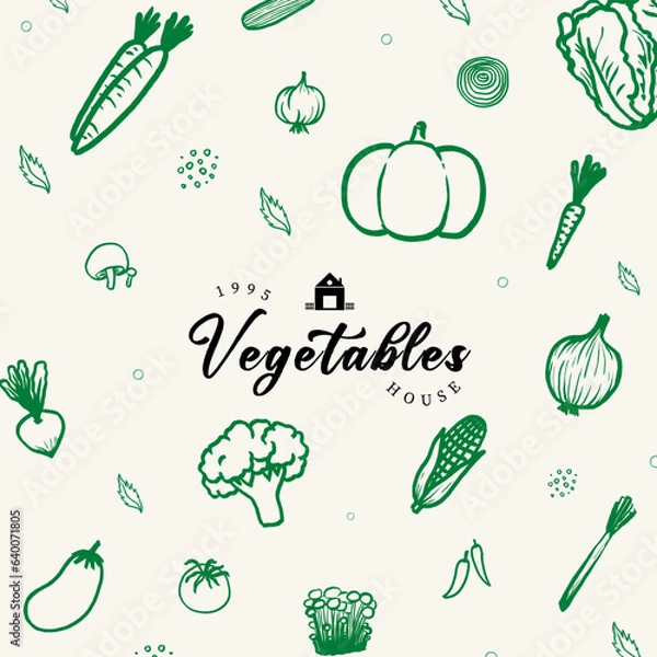 Obraz Vegetable Drawing Hand drawn Collection, Vegetable seamless pattern linear set