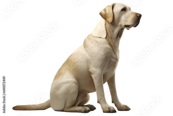 Fototapeta Yellow Lab, Labrador Retriever, realistic, sitting, transparent background, white background, generative AI