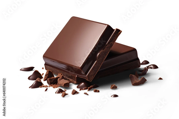 Fototapeta Chocolate bar pieces . hand cut
 on transparent 