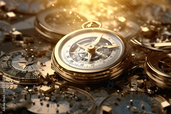 Fototapeta old compass on old map