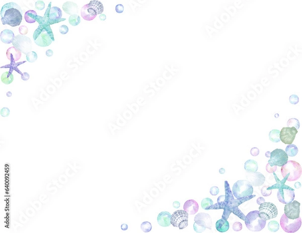 Obraz ヒトデとシャボン玉の水彩画フレーム