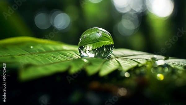 Obraz drop on green leaf