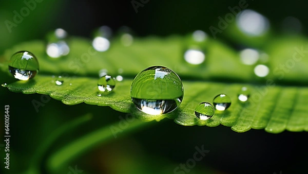Obraz water drops on green leaf