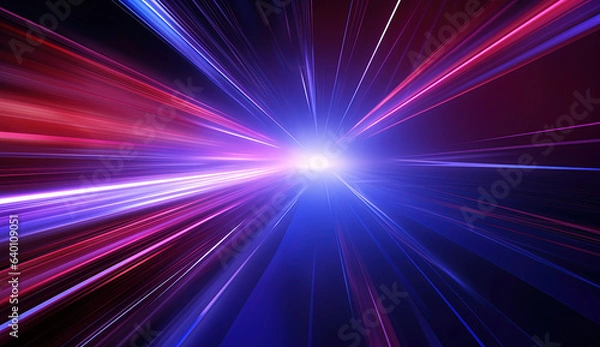 Fototapeta Abstract Light Speed Burst - A dynamic abstract design depicting a light speed burst in blue and purple hues, perfect for futuristic backgrounds, digital art, and energetic design projects.