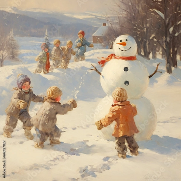 Obraz Building a snowman